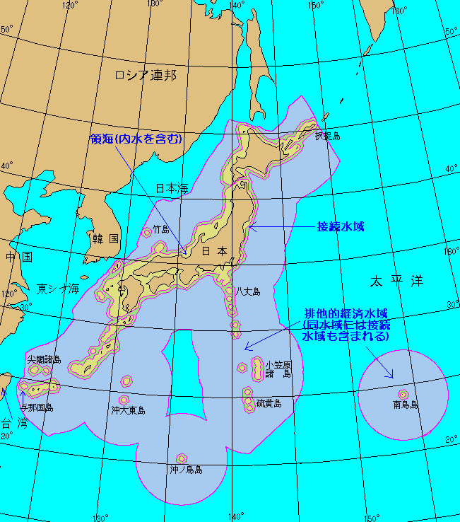 日本の排他的経済水域と領海の図